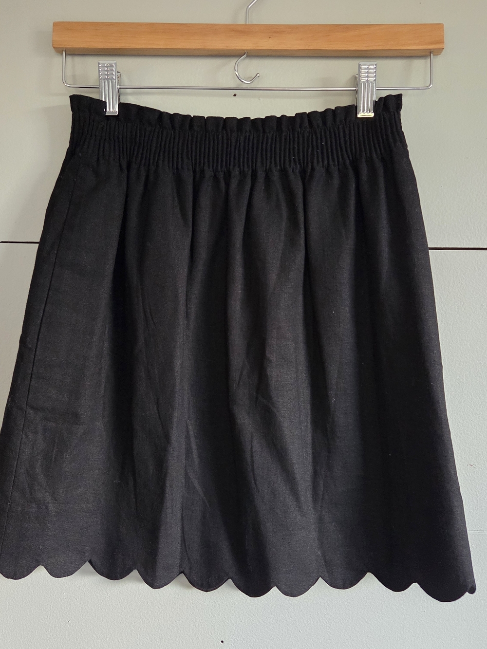 J. by J.CREW Scalloped Hem Skirt Linen Cotton Black A-Line Size 0